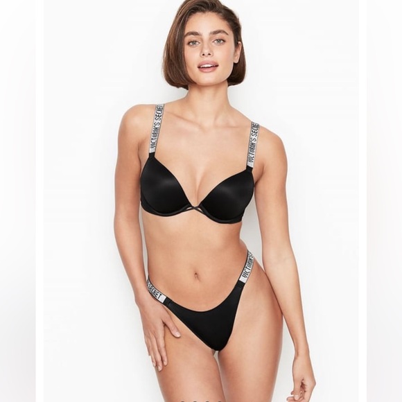 Victoria's Secret Other - NWT Victoria’s Secret Very Sexy Black Push-Up Shine Strap Bra & Bikini Set 36C/M
